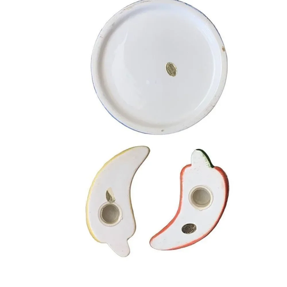 Ceramic Chili Peppers Salt and Pepper Shakers with Art Deco Base